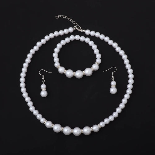 3PCS Women’s Simulated Pearl Jewelry Set – Necklace, Earrings & Bracelet