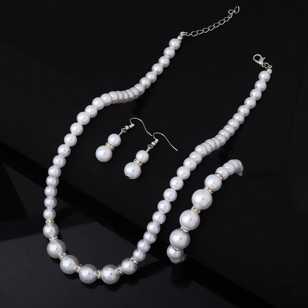 3PCS Women’s Simulated Pearl Jewelry Set – Necklace, Earrings & Bracelet