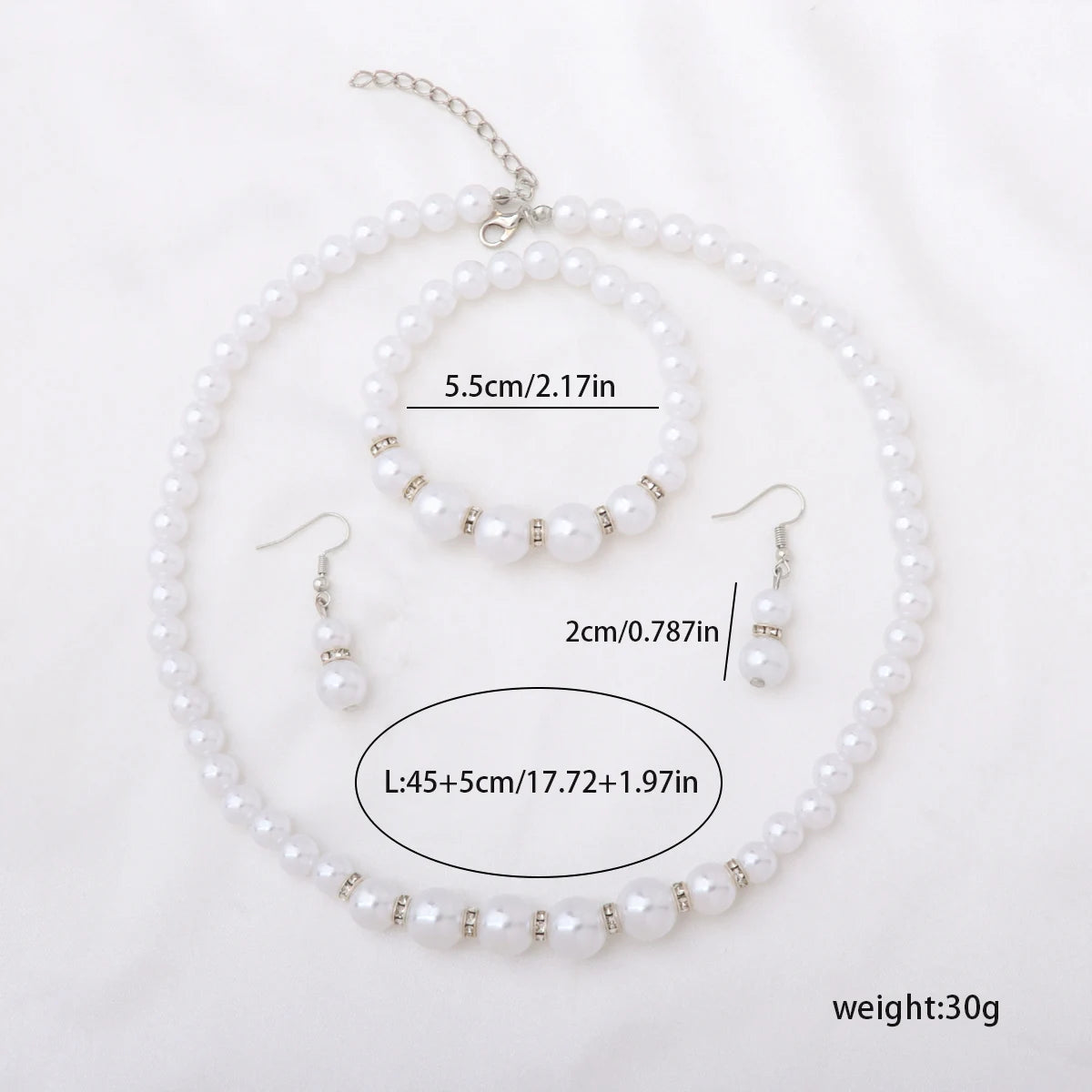 3PCS Women’s Simulated Pearl Jewelry Set – Necklace, Earrings & Bracelet
