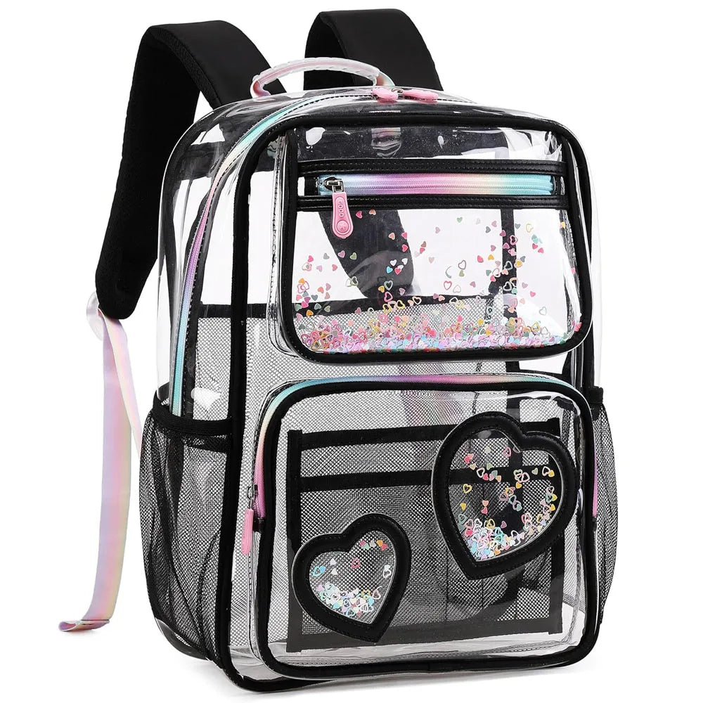 Clear Transparent Heart Pattern Backpack for Girls & Women