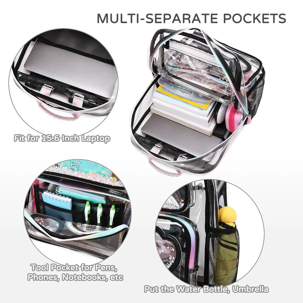 Clear Transparent Heart Pattern Backpack for Girls & Women