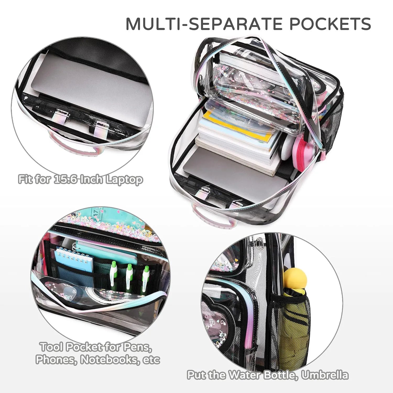 Clear Transparent Heart Pattern Backpack for Girls & Women