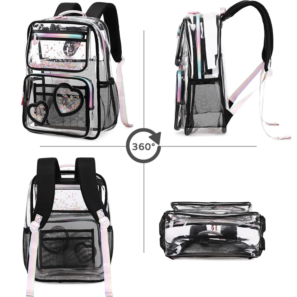 Clear Transparent Heart Pattern Backpack for Girls & Women