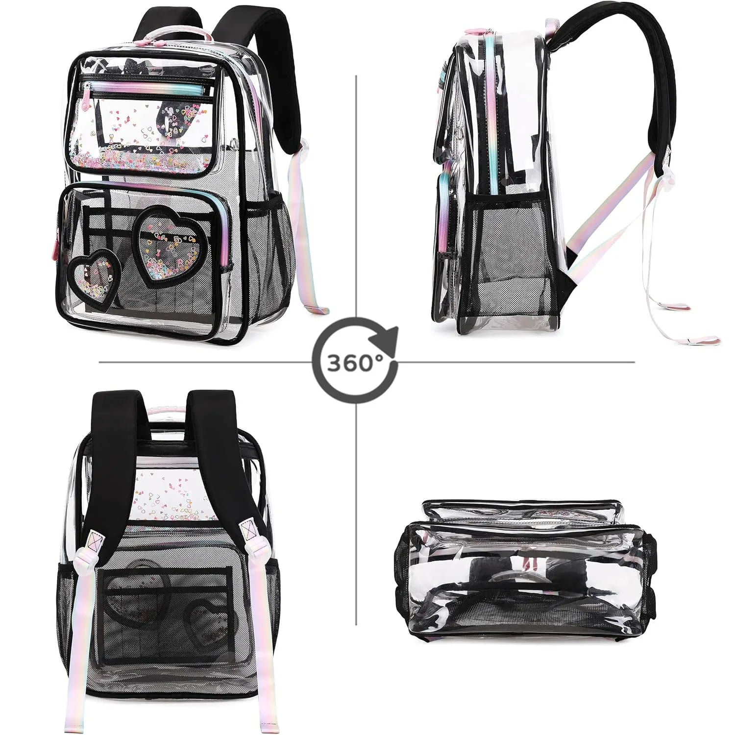 Clear Transparent Heart Pattern Backpack for Girls & Women