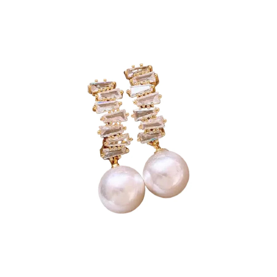 Elegant Faux Pearl & Rhinestone Decorated Dangle Earrings