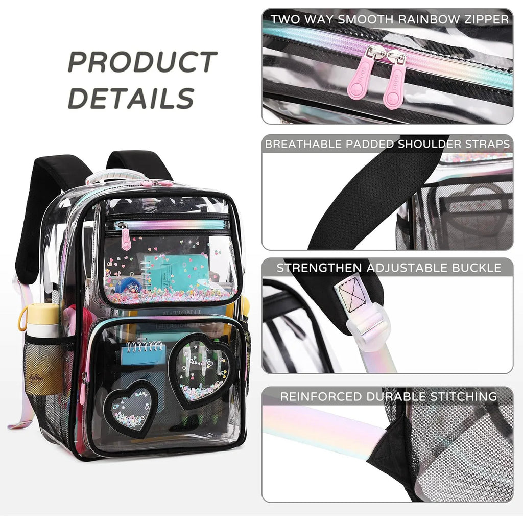 Clear Transparent Heart Pattern Backpack for Girls & Women